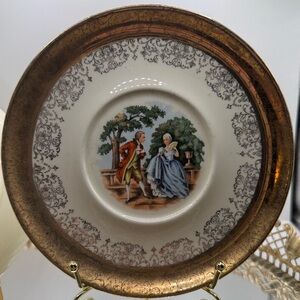 Vintage Romantic Scene Porcelain Plate | Gold Gilt Rim | 6.25”